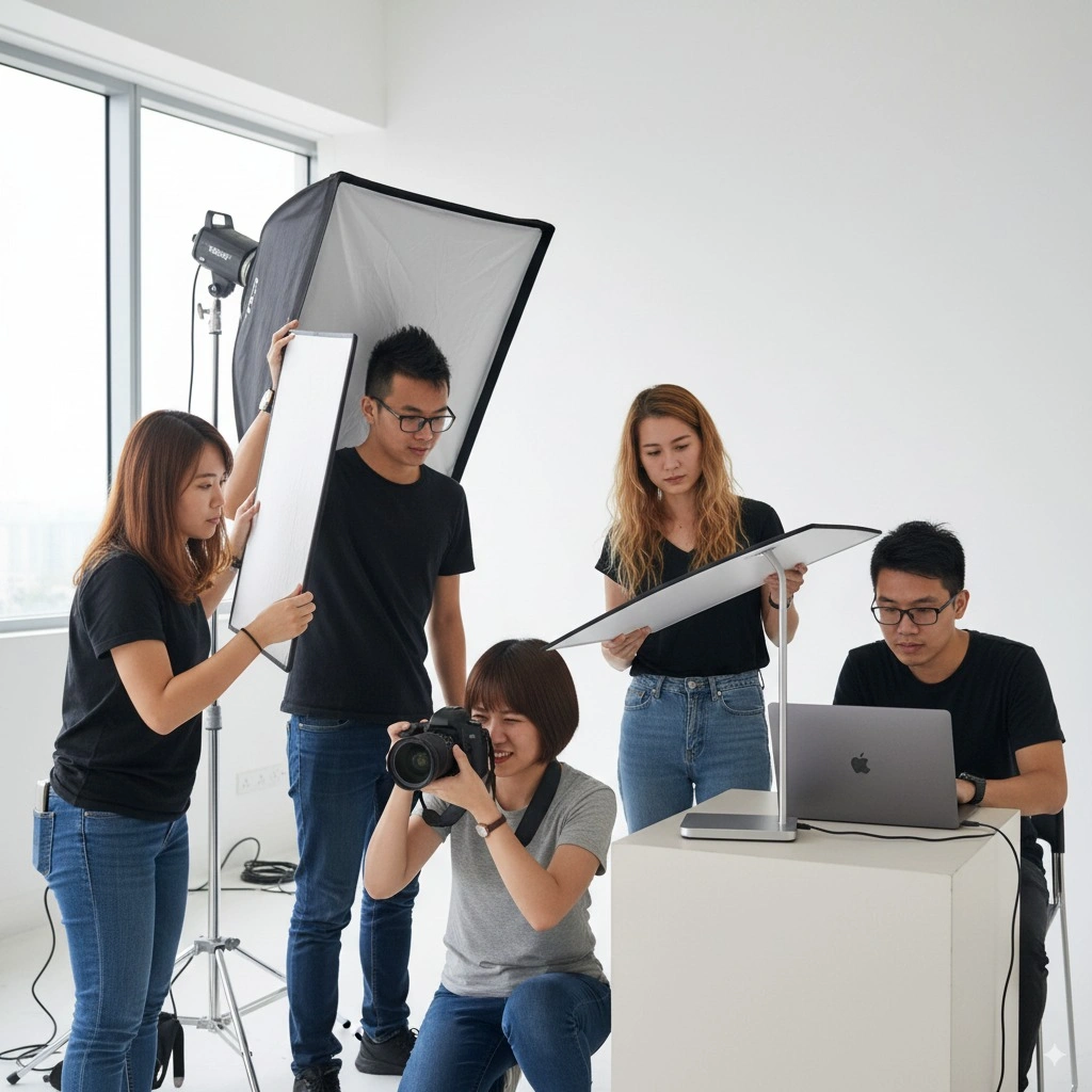 Creative team at Red Note Agency Malaysia – photographers, videographers, and social media strategists collaborating